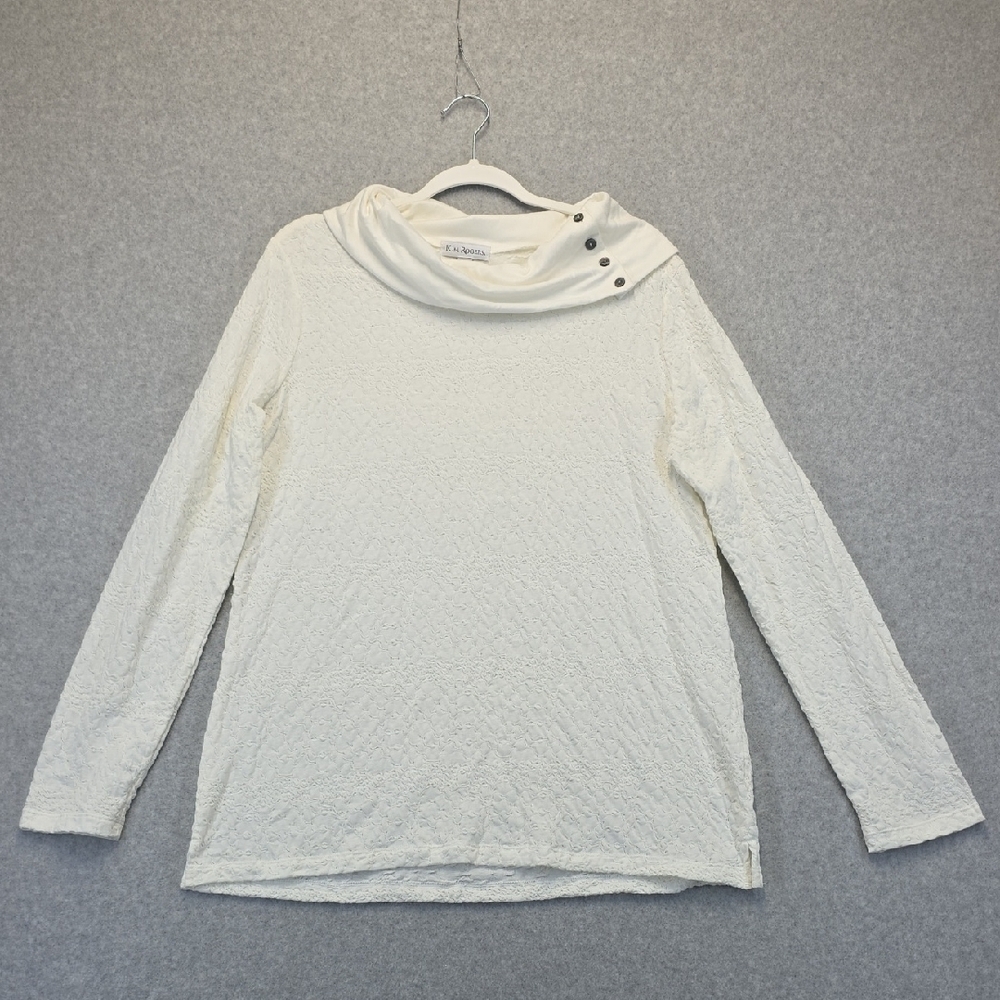 Kim Rogers Ivory Textured Button Cowl Neck Top